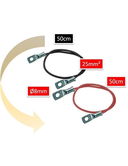 Pair de cable batterie solaire 25mm2 avec cosses - Electric-sun -