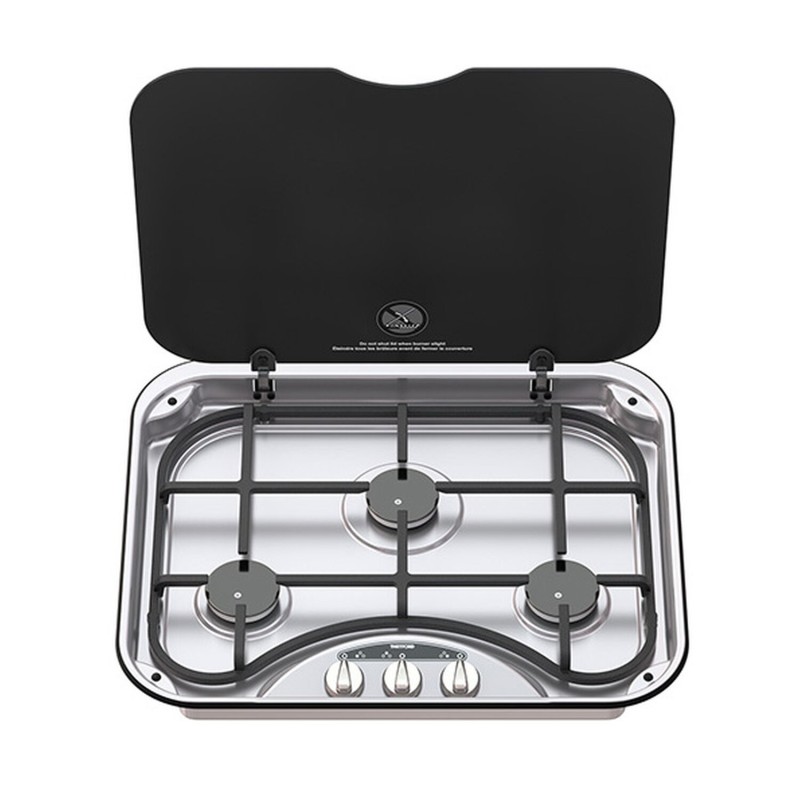 réchaud encastrable 3 feux basic line 345 avec grille en fonte - thetford 389641