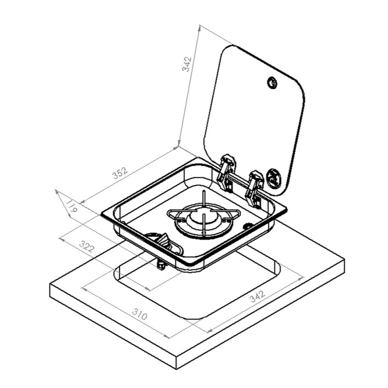réchaud à gaz encastrable avec couvercle en acier inoxydable 1 feu 322 ×352 - navy load 400276