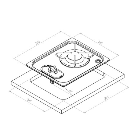 réchaud à gaz encastrable en acier inoxydable 1 feu 263×323 - navy load 400275