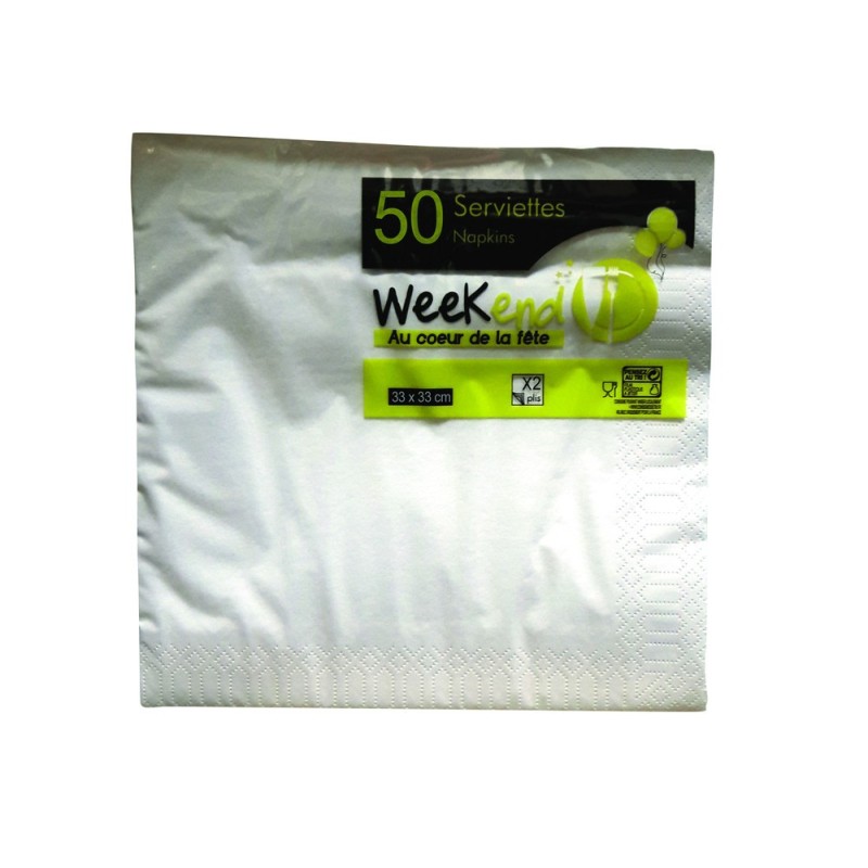 Serviette Blanche X50 33x33 2pli - PUBLI EMBAL 125504