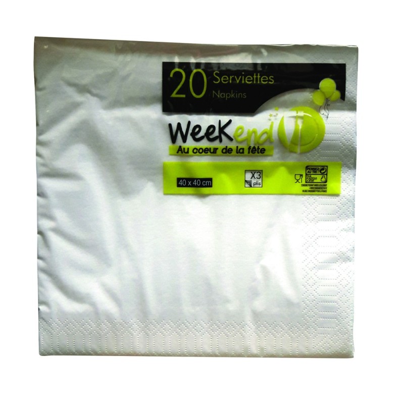 Serviette Blanche X20 40x40 3pli - PUBLI EMBAL 125505