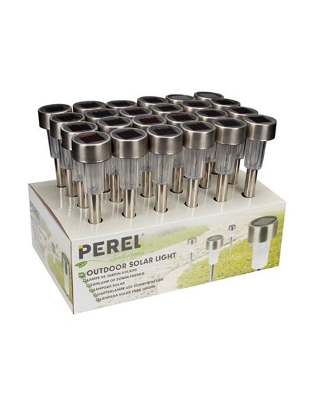 Lampe de jardin solaire avec socle en acier inoxydable 24 pièces - PEREL  - 5410329443979