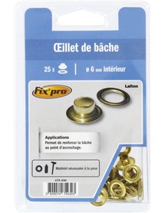 Oeillet de bache  6mm par 25 pièces - FIXPRO - Fixpro - 3600074754303
