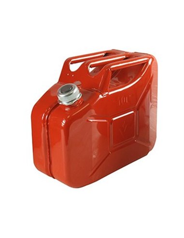 Jerrican métallique 10 litres. Peinture extérieure à la poudre de couleur rouge. Traitement intérieur antirouille et résistant à