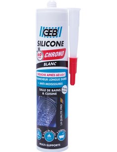 Mastic silicone acétique 60 minutes chrono blanc cartouche 280ml - GEB - GEB - 3283988907807