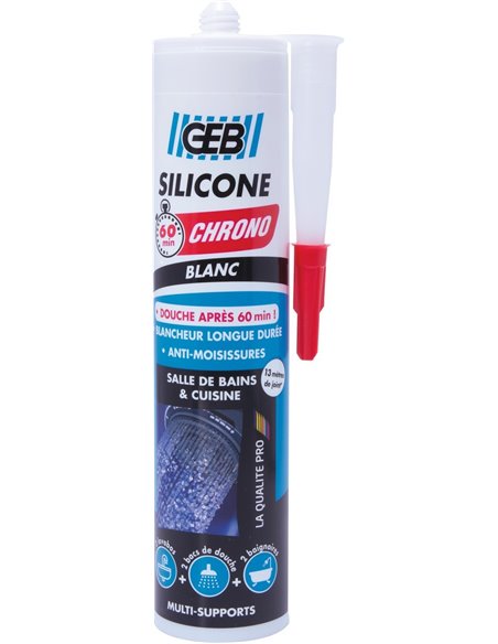 Mastic silicone acétique 60 minutes chrono blanc cartouche 280ml - GEB - GEB - 3283988907807