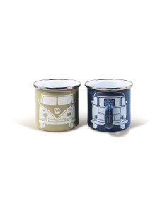 lot de 2 mugs émaillés combi legendary beige et bleu - vw collection - VW Collection -