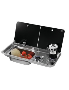 combiné réchaud 2 feux + évier rectangle avec couvercle - can - Can -