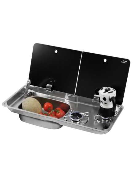 combiné réchaud 2 feux + évier rectangle avec couvercle - can - Can -